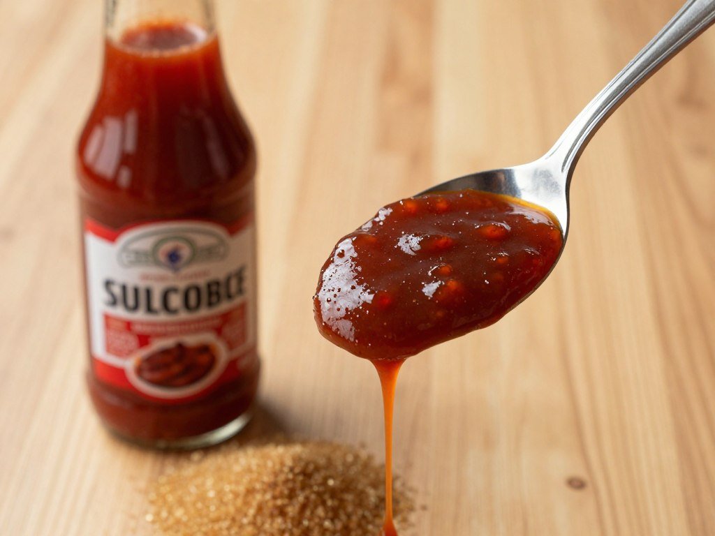 A spoon tasting Sloppy Joe sauce beside brown sugar and ketchup A spoon tasting Sloppy Joe sauce beside brown sugar and ketchup