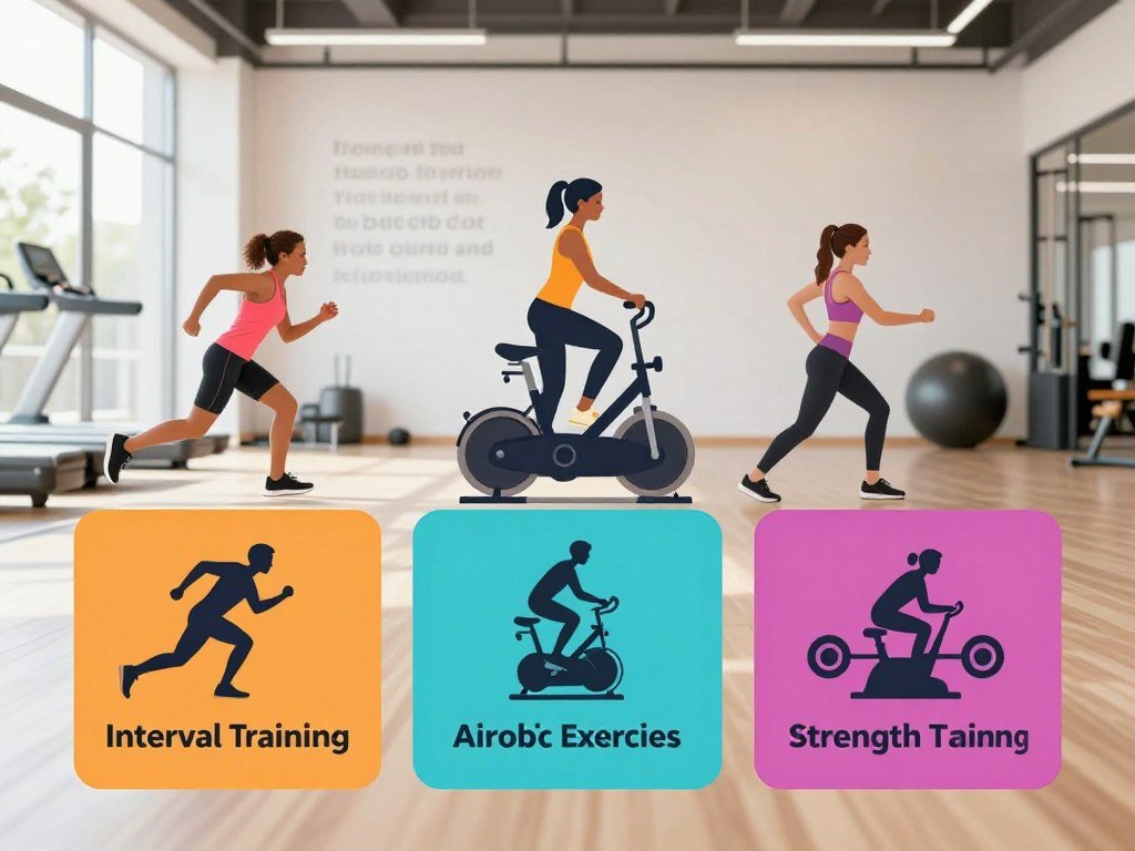 A workout plan compares interval, aerobic, and strength training