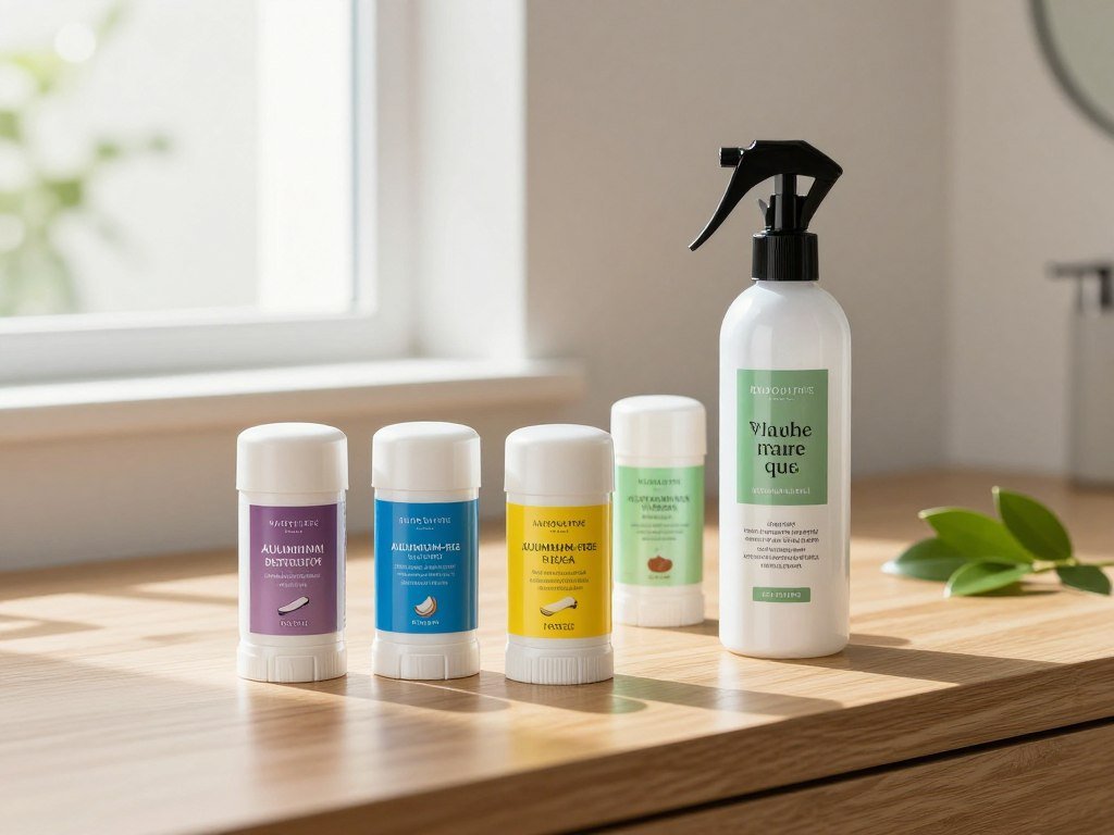 Aluminum-free deodorant sticks arranged with a whole-body spray Aluminum-free deodorant sticks arranged with a whole-body spray