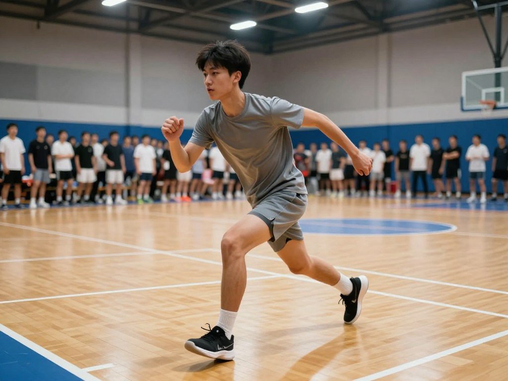 Athlete changing direction as a player moves across a court Athlete changing direction as a player moves across a court