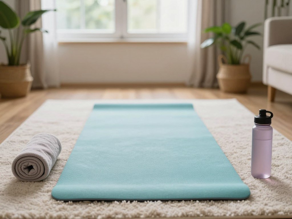 Beginner yoga mat set up for a short home practice