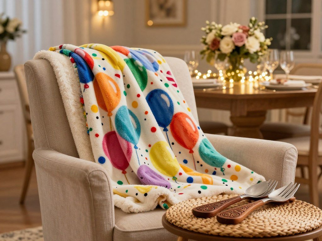 Birthday throw blanket and holiday host salad servers