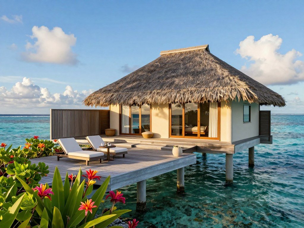 Bora Bora lagoon bungalow with a private water deck