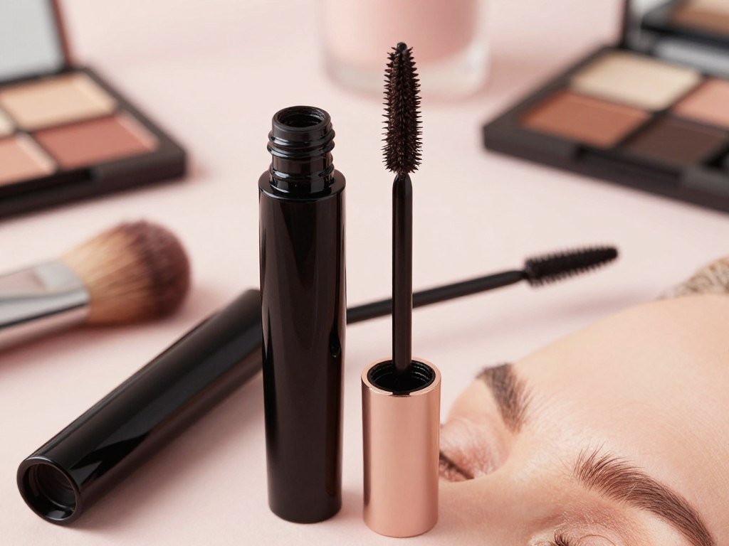 Brown and black mascara beside lighter brows