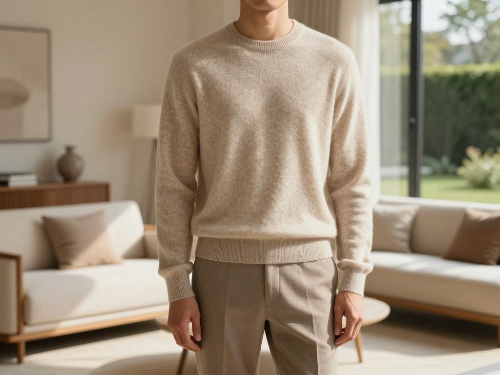 Brunello Cucinelli cashmere sweater paired with relaxed tailoring