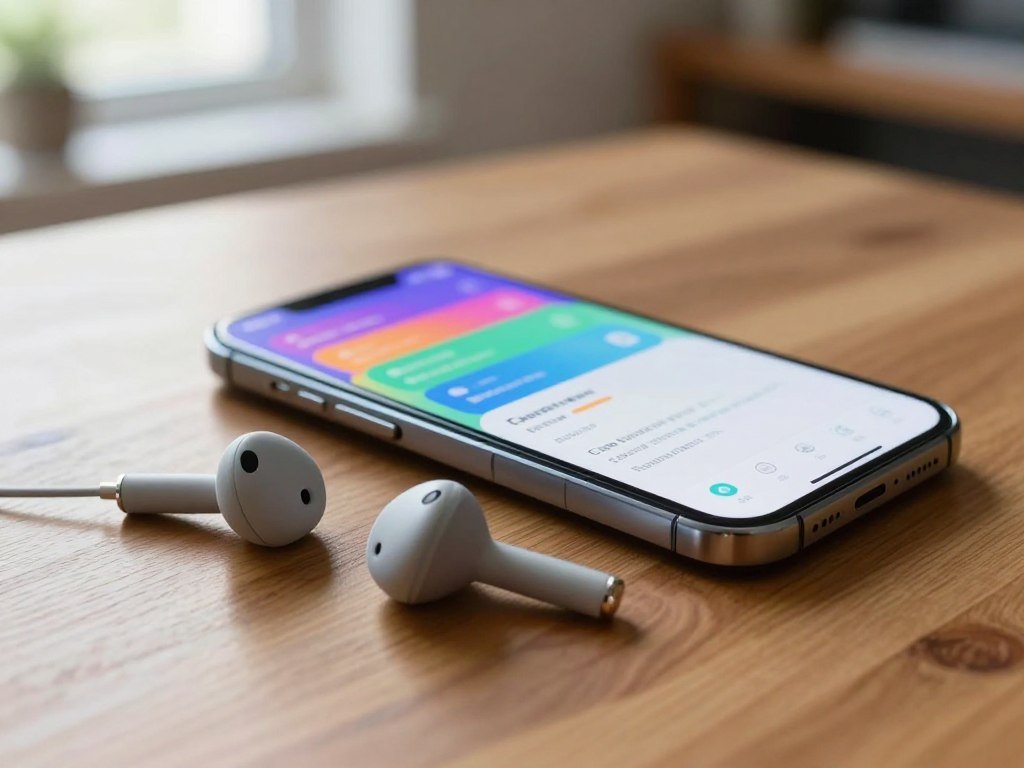 Budget earbuds beside a phone showing a translation app Budget earbuds beside a phone showing a translation app