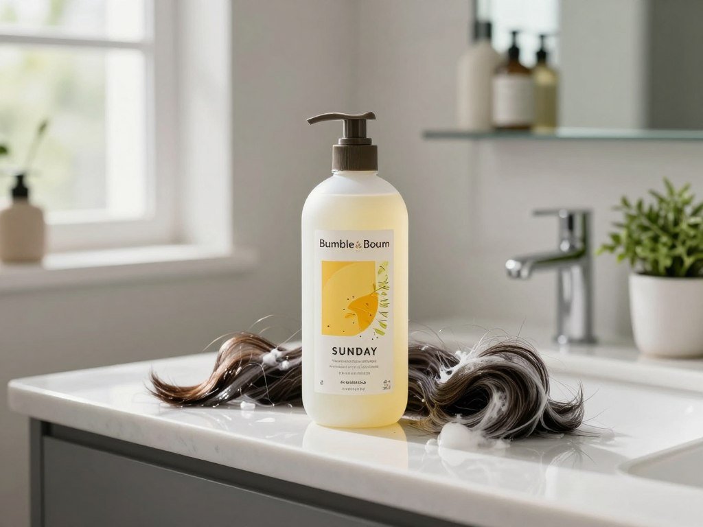 Bumble and Bumble Sunday shampoo beside clean hair