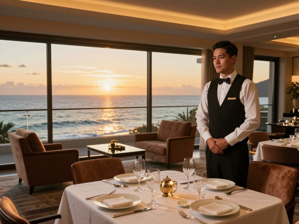 Butler service and dining set inside an ocean-view suite Butler service and dining set inside an ocean-view suite