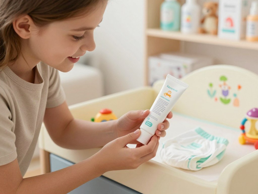 Caregiver checks ingredients on a diaper rash cream