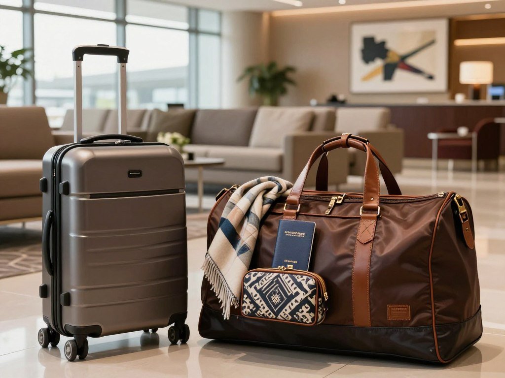 Carry-on roller and organized duffel ready for a travel trip Carry-on roller and organized duffel ready for a travel trip