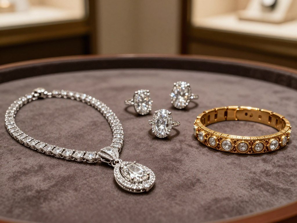 Cartier and Tiffany jewelry with recognizable diamond and gold signatures
