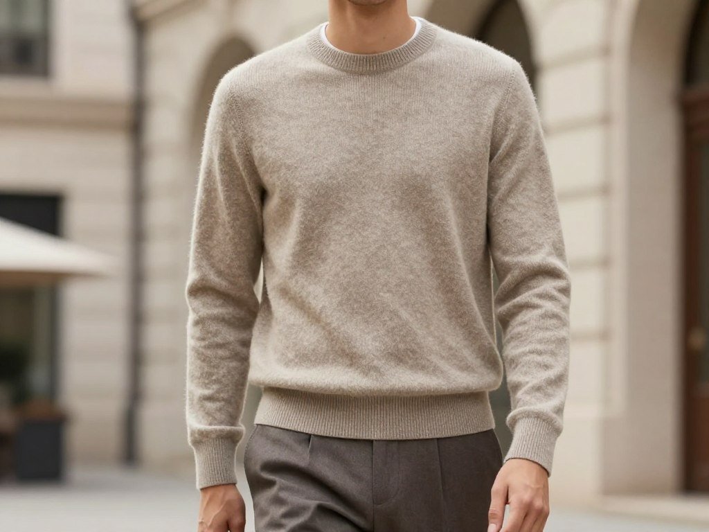 Cashmere knit and tailored trousers in a quiet luxury outfit Cashmere knit and tailored trousers in a quiet luxury outfit