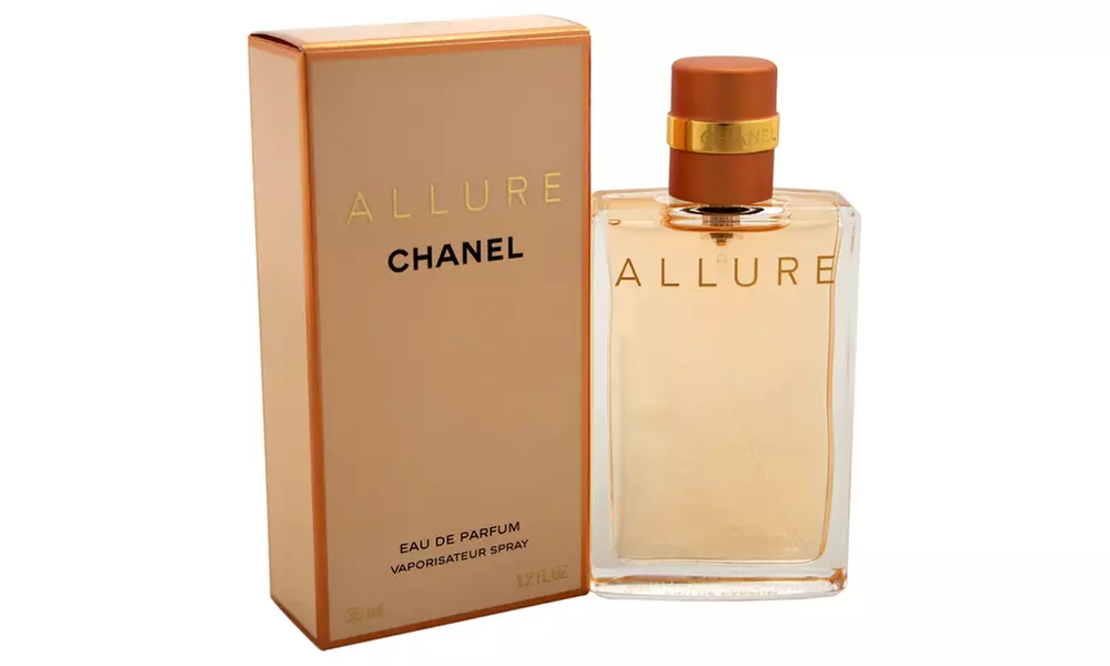 A CHANEL Allure eau de parfum bottle with a gold-and-brown cap stands beside its matching amber box-Best Fragrances of 2026