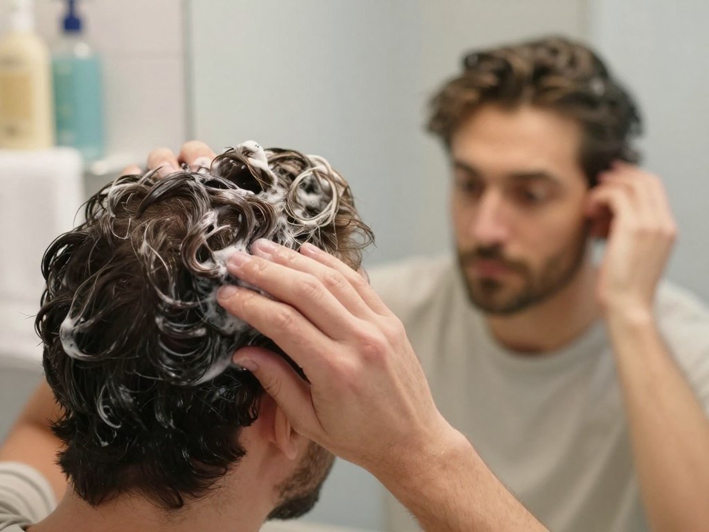Checking hair texture, scalp oil, and curl pattern before washing