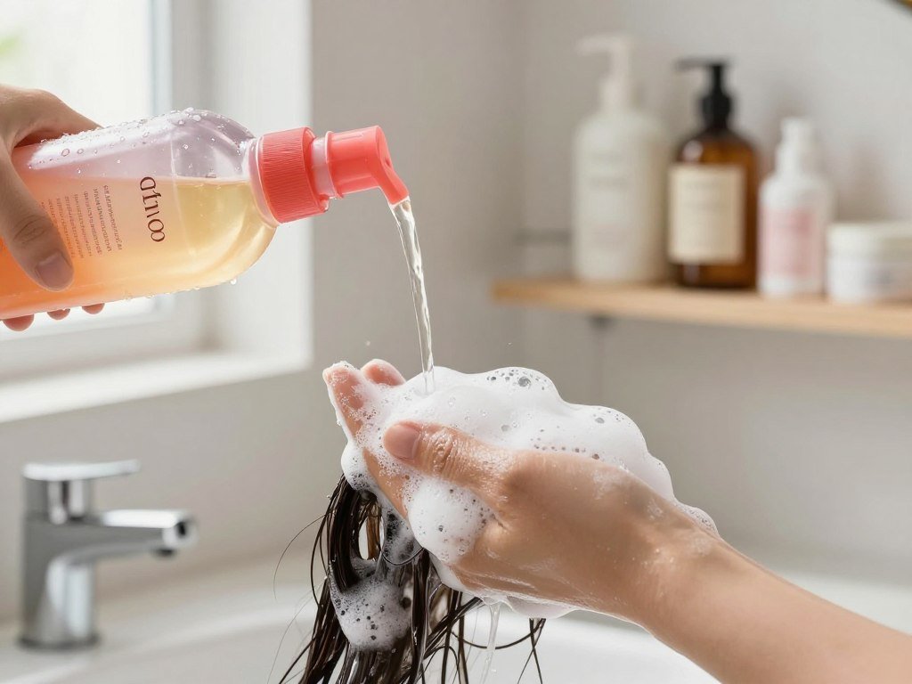 Clarifying shampoo lifting oil and styling residue from hair