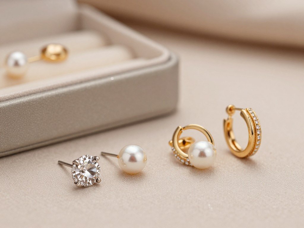 Clip-on earring set with studs, pearls, and hoops Clip-on earring set with studs, pearls, and hoops