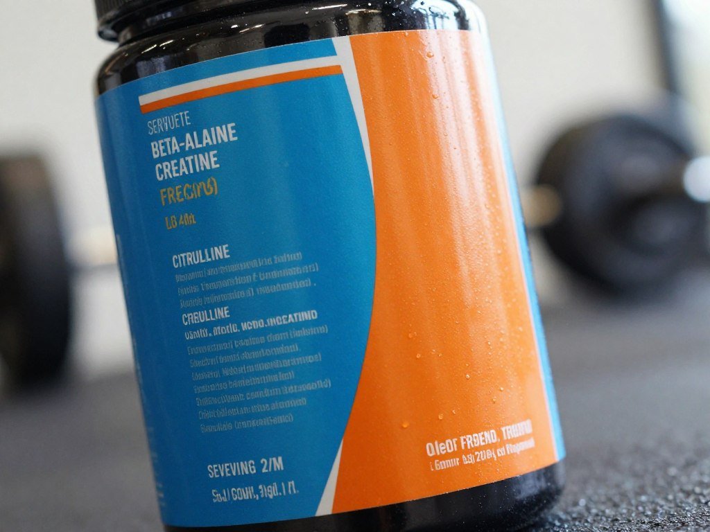 Close view of ingredients and serving size on pre-workout label Close view of ingredients and serving size on pre-workout label