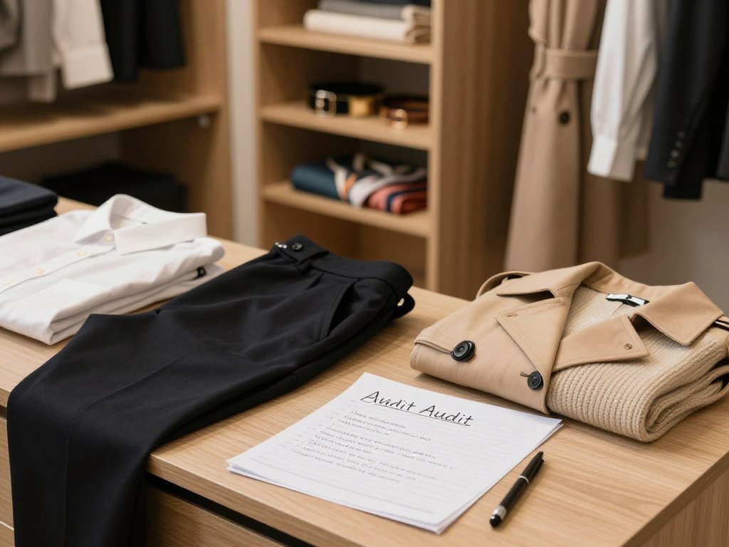 Closet audit notes beside versatile wardrobe essentials