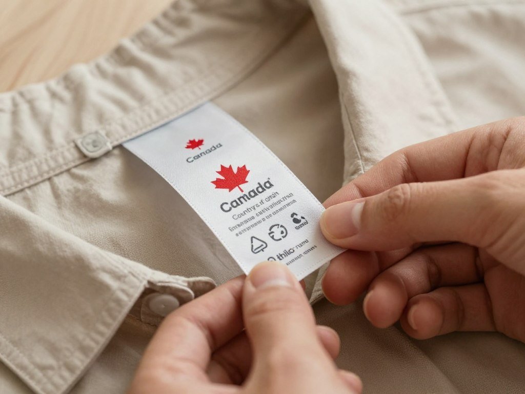 Clothing label checked for country of origin and brand transparency Clothing label checked for country of origin and brand transparency