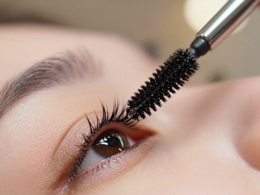 Comb-like mascara brush separating lower lashes Comb-like mascara brush separating lower lashes