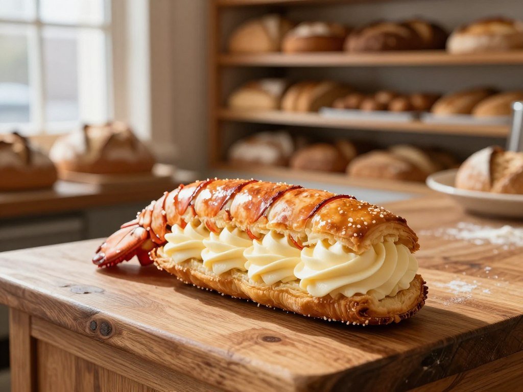 Cream-filled lobster tail pastry at a North End bakery Cream-filled lobster tail pastry at a North End bakery