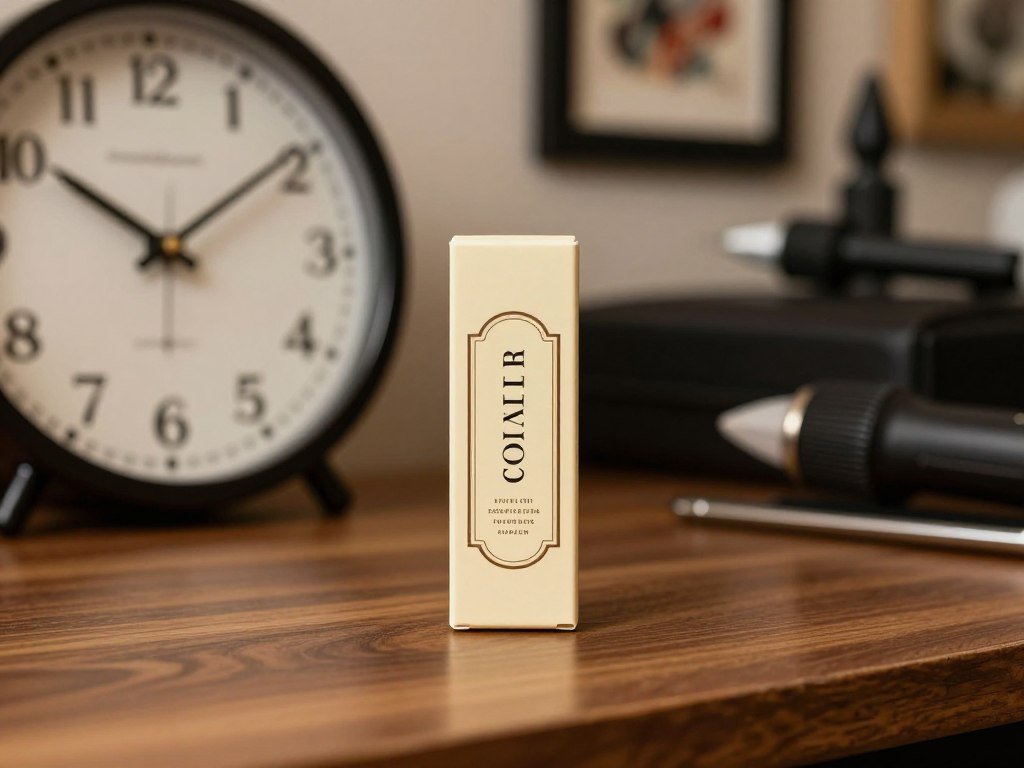 Cream label beside a clock before a tattoo appointment Cream label beside a clock before a tattoo appointment