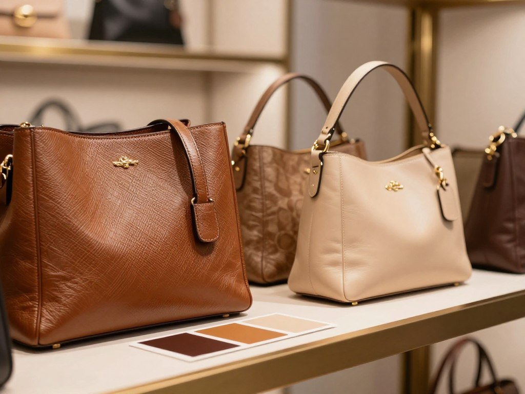 Crosshatched Saffiano leather beside soft Coach leather bags