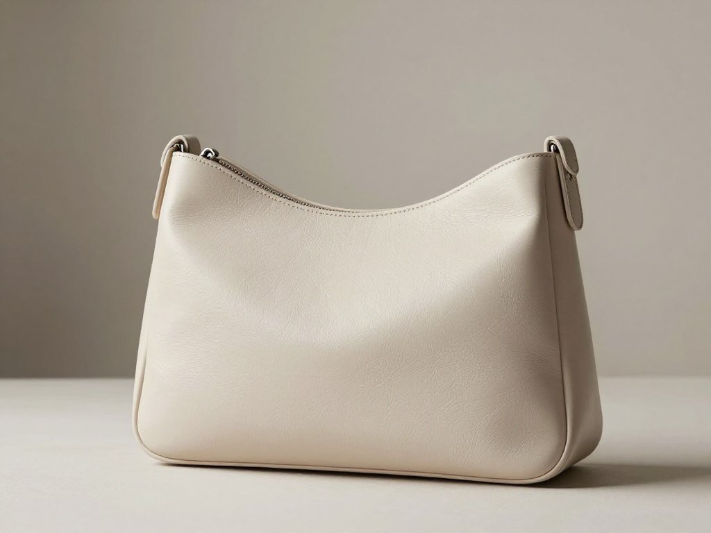 Curved leather shoulder bag with simple clean lines Curved leather shoulder bag with simple clean lines