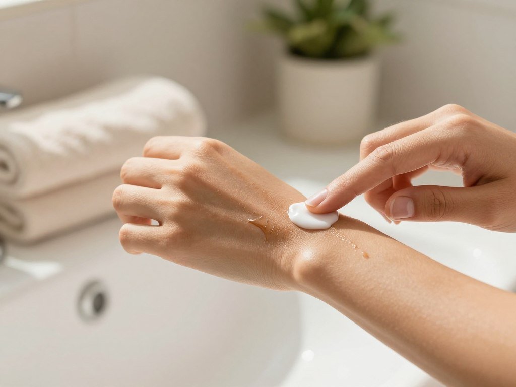DHA self tanning color developing on fair skin