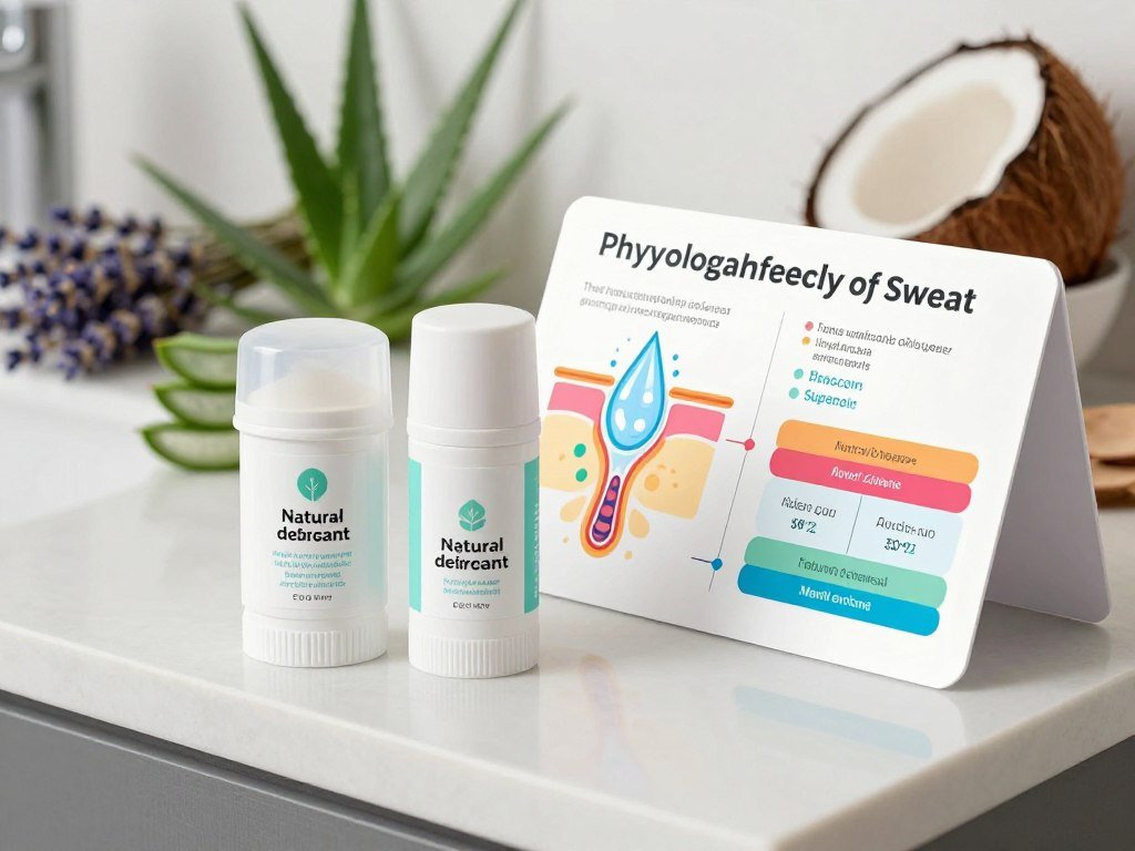 Deodorant and antiperspirant beside a chart showing sweat effects