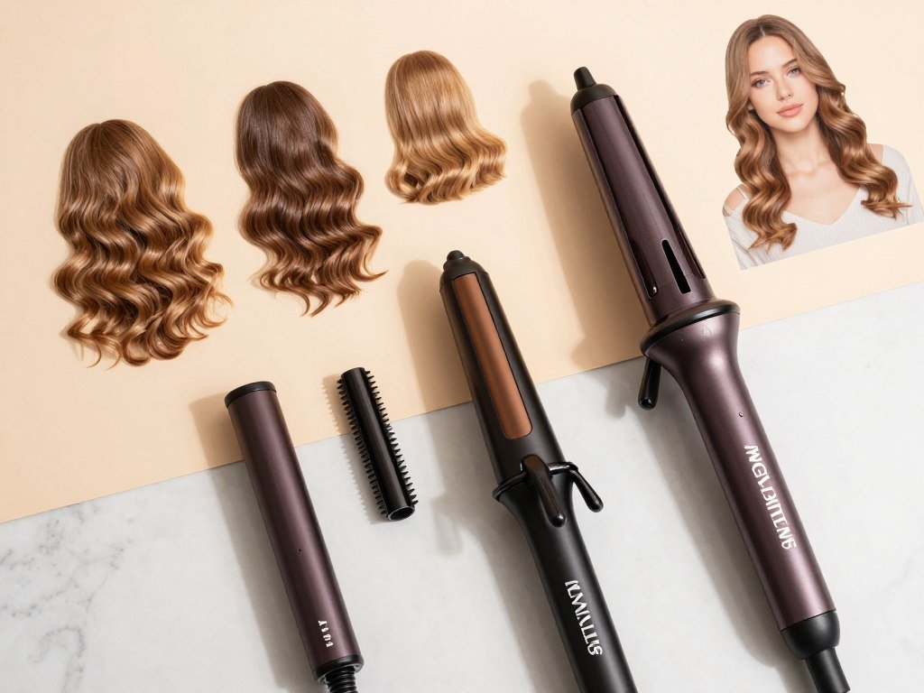 Different barrel sizes beside examples of loose curls and waves