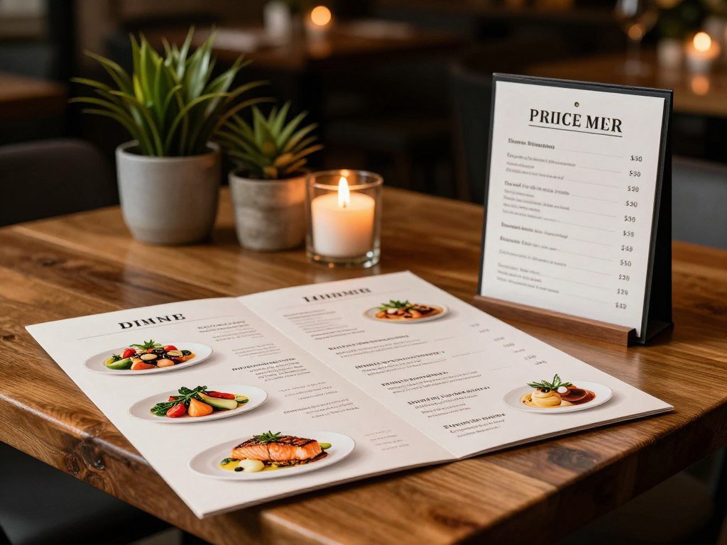 Dinner menu beside a price category guide for Washington restaurants Dinner menu beside a price category guide for Washington restaurants