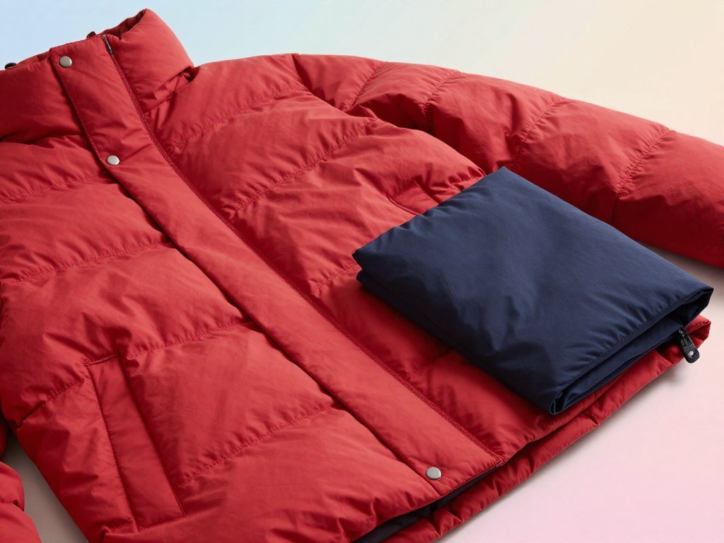 Down jacket showing loft beside a compact travel layer Down jacket showing loft beside a compact travel layer