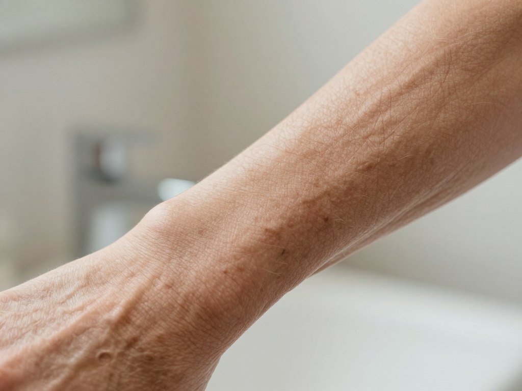 Dry skin with fine lines on an aging forearm Dry skin with fine lines on an aging forearm