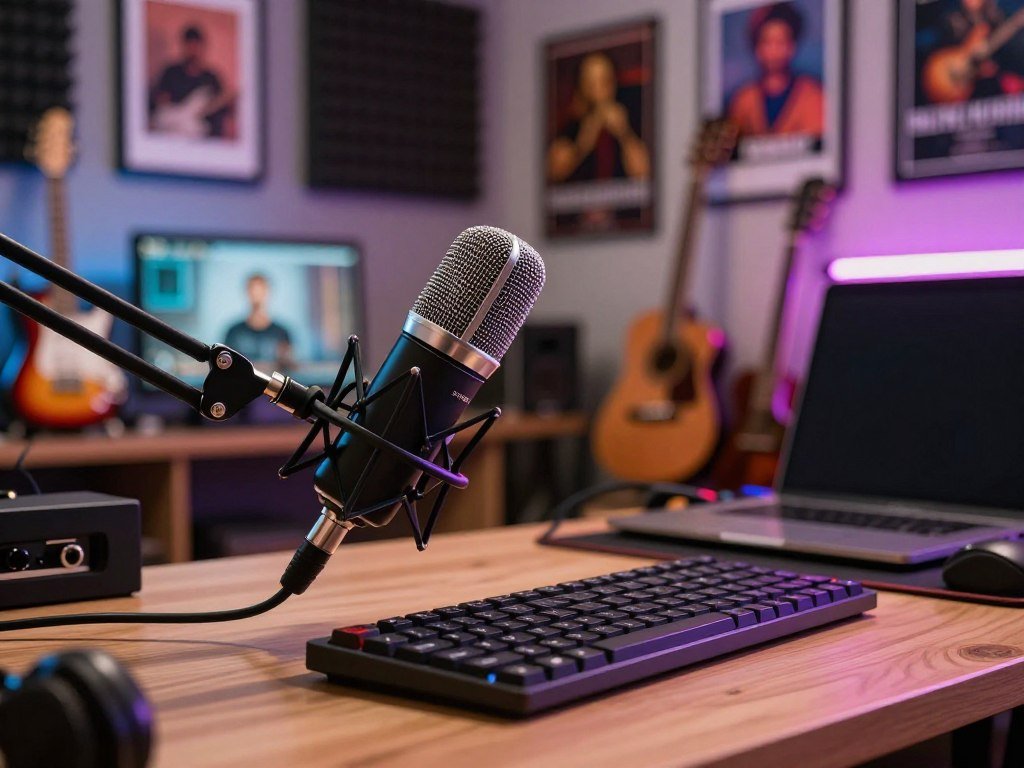 Dynamic microphone aimed away from a keyboard in a noisy room Dynamic microphone aimed away from a keyboard in a noisy room