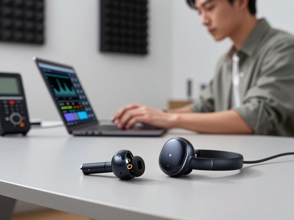 Earbuds compared during background noise cancellation testing Earbuds compared during background noise cancellation testing