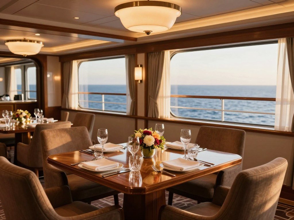 Elegant dining room aboard an Oceania cruise ship