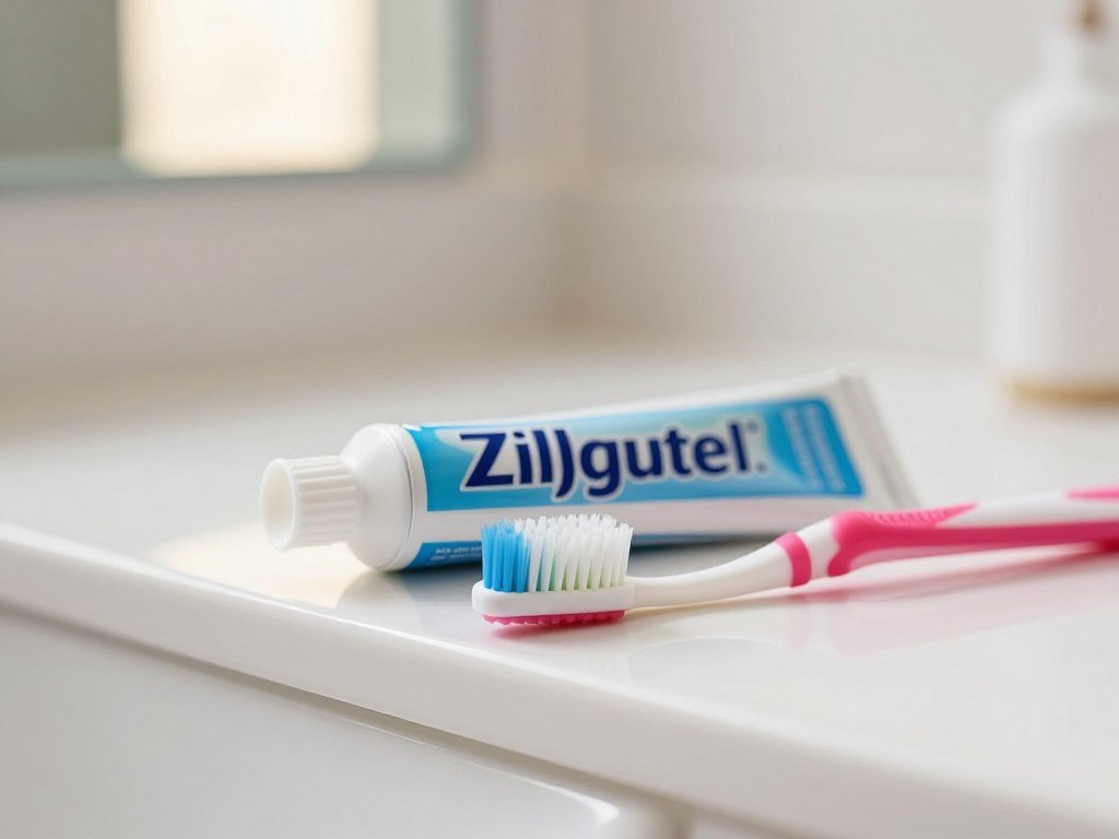 Everyday fluoride toothpaste beside a toothbrush for daily care