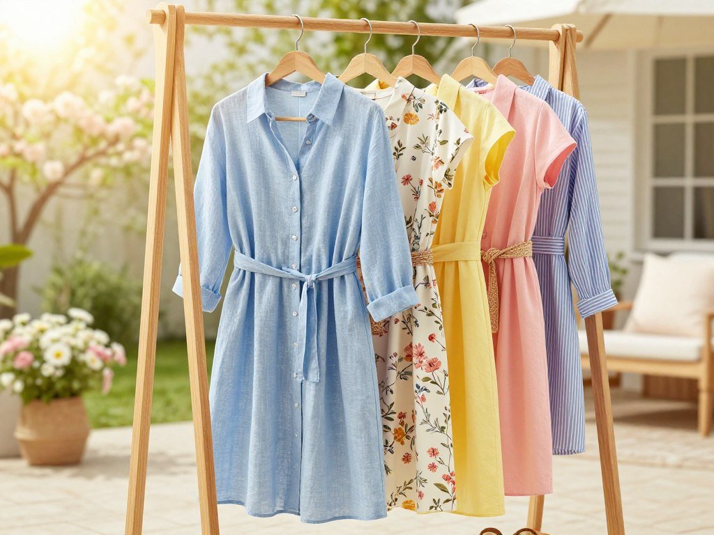 Everyday shirtdress options arranged for spring style Everyday shirtdress options arranged for spring style