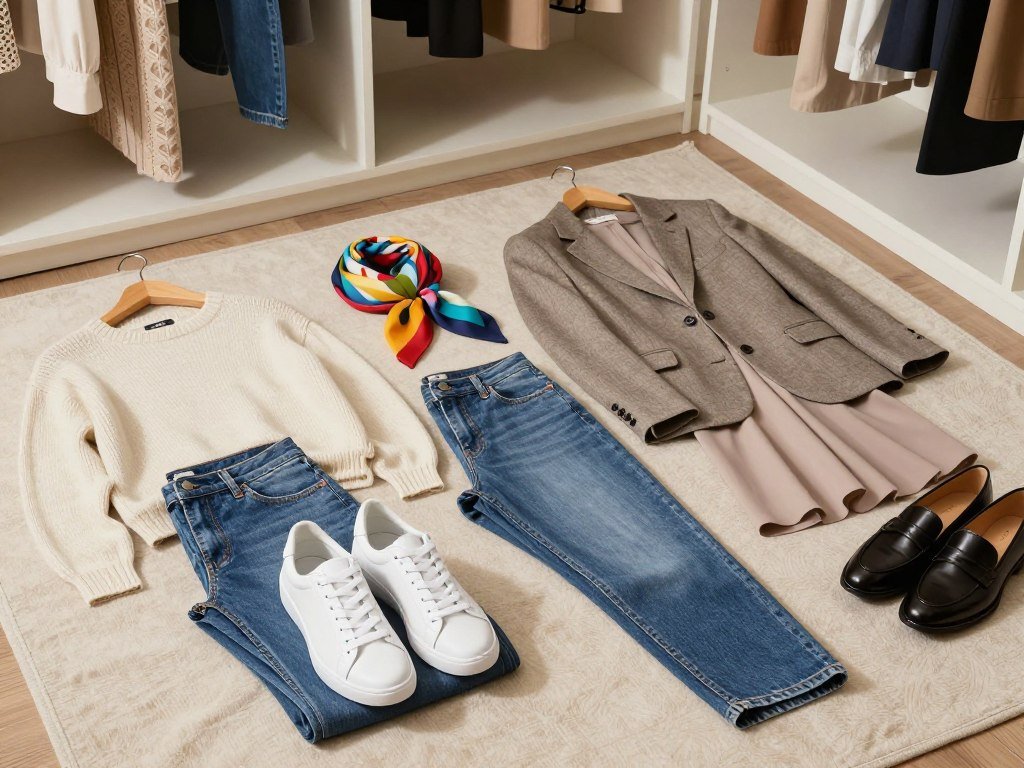 Everyday wardrobe pieces arranged beside stored event clothing Everyday wardrobe pieces arranged beside stored event clothing