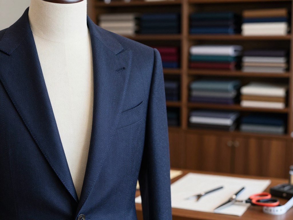 Fabric drape and fit checked on a tailored jacket