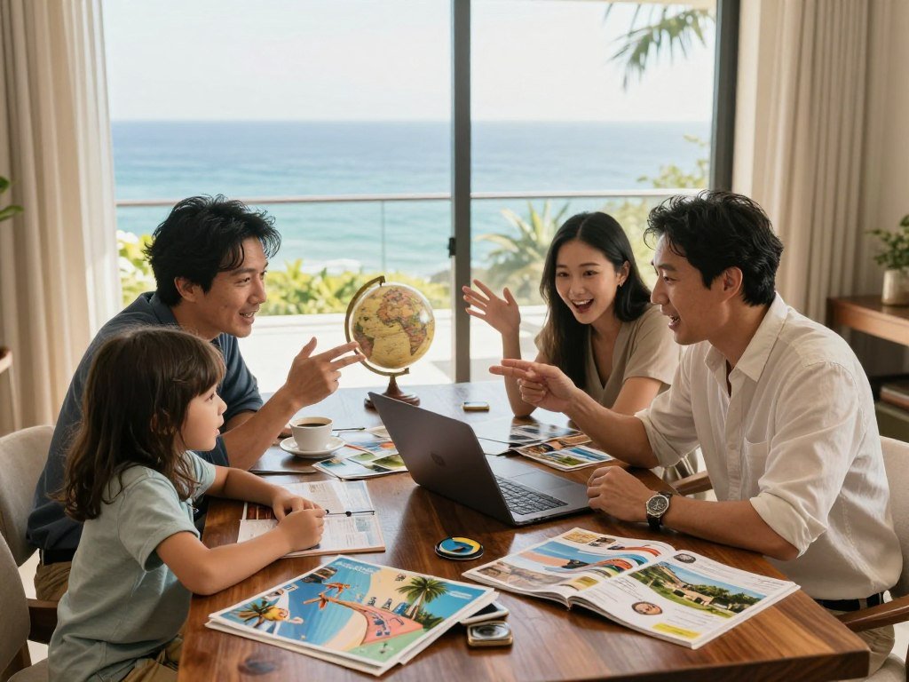 Family travelers sharing ideas for a luxury travel experience