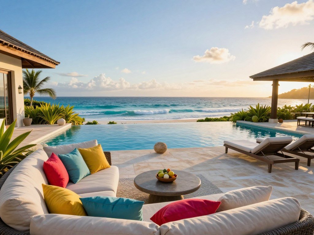 Family villa terrace and plunge pool at a Caribbean resort