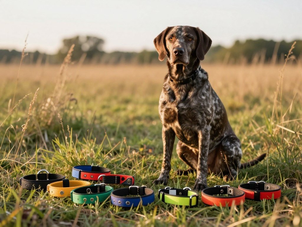 Field training collars beside a hunting dog outdoors