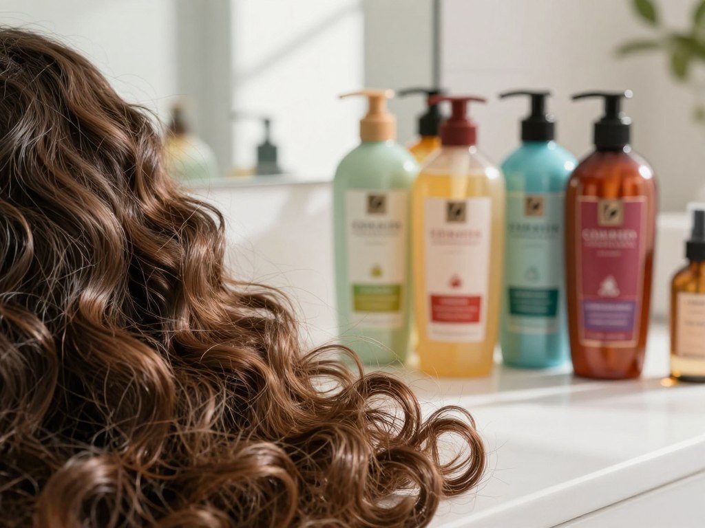 Fine and curly hair textures beside shampoo options for frizz Fine and curly hair textures beside shampoo options for frizz