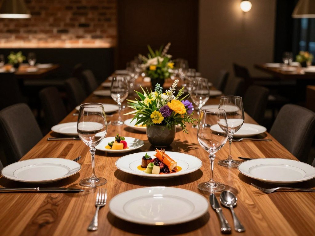 Fine dining table set for a Seattle tasting-menu experience Fine dining table set for a Seattle tasting-menu experience