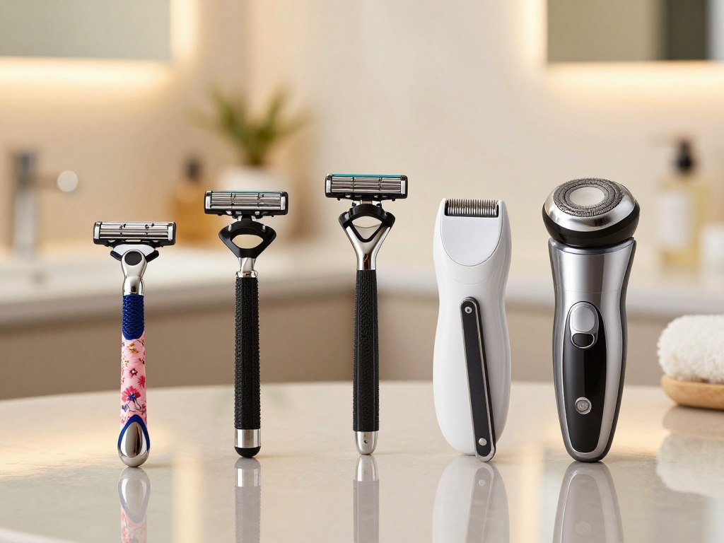 Five razor types arranged by body grooming use Five razor types arranged by body grooming use
