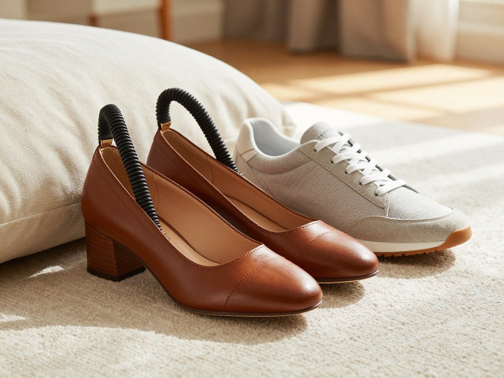 Flexible Michael Kors shoes beside a cushioned casual sneaker