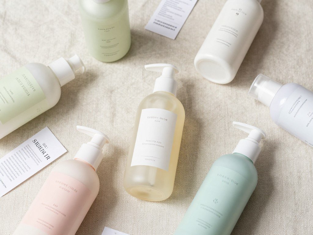 Fragrance-free sensitive skin lotions beside ingredient labels Fragrance-free sensitive skin lotions beside ingredient labels