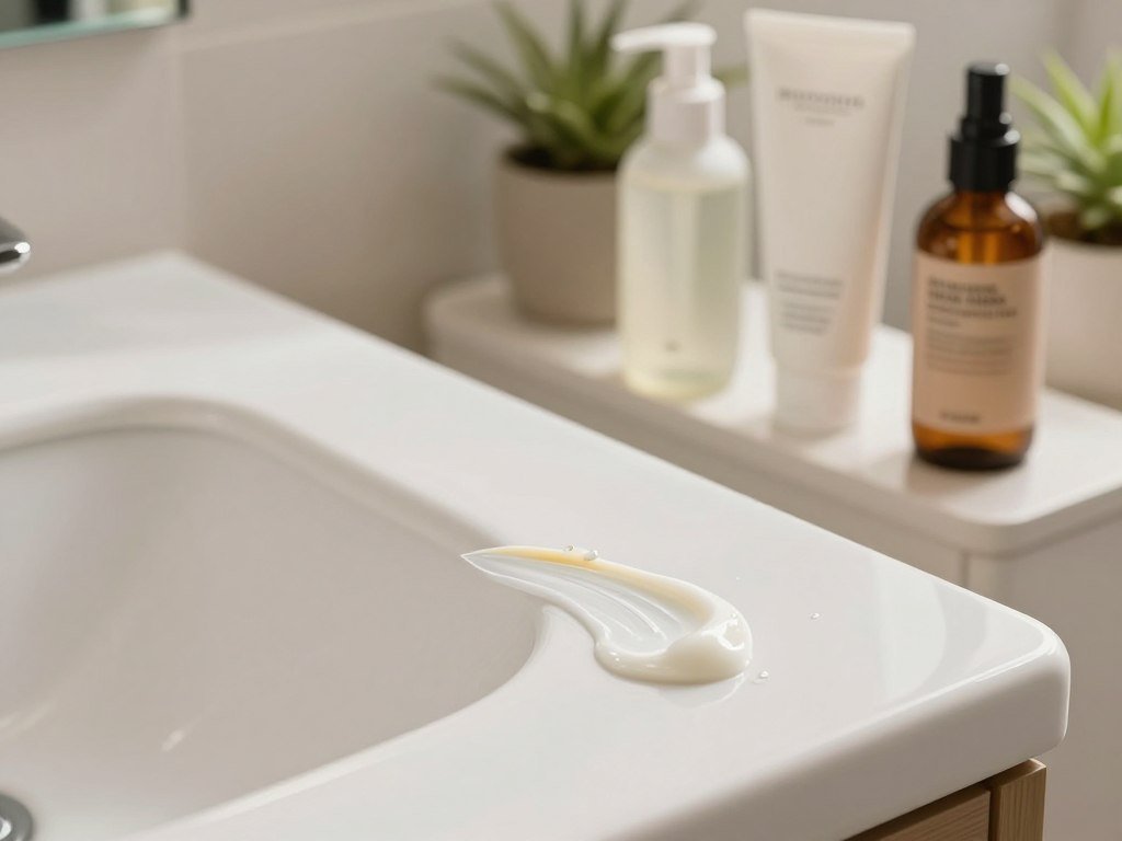 Gel sunscreen texture beside a skin-care routine for oily skin